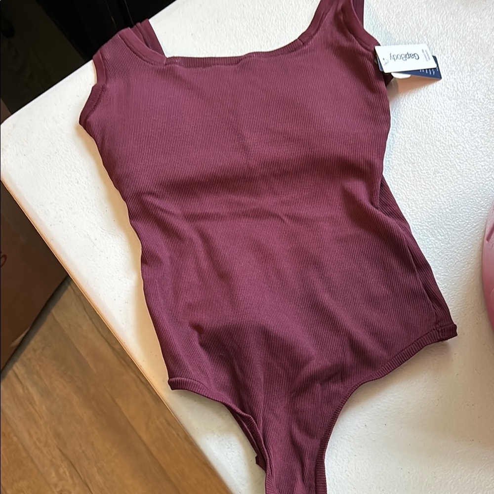 GAP Burgundy Squareneck Tank Bodysuit NWT Size Medium